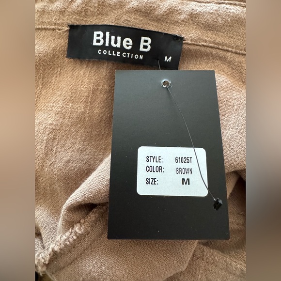 New Blue B Medium Brown Distressed Bottom Linen Cotton Shirt Jacket Shacket - Picture 3 of 5